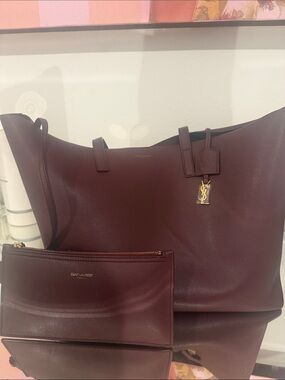 Saint Laurent Bordeaux Leather Tote with Matching Pouch